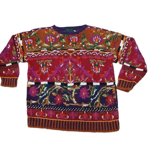 Vtg Cullinane Women’s M Hand Knit Floral Sweater Cotton Boho Cottagecore - Picture 1 of 7